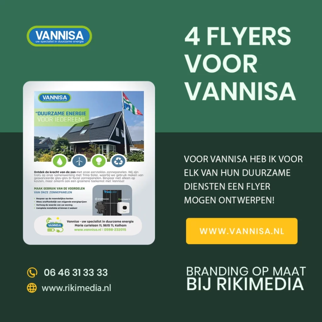 Een flyer voor de laadpalen, zonnepanelen, warmtepompen en airco's.